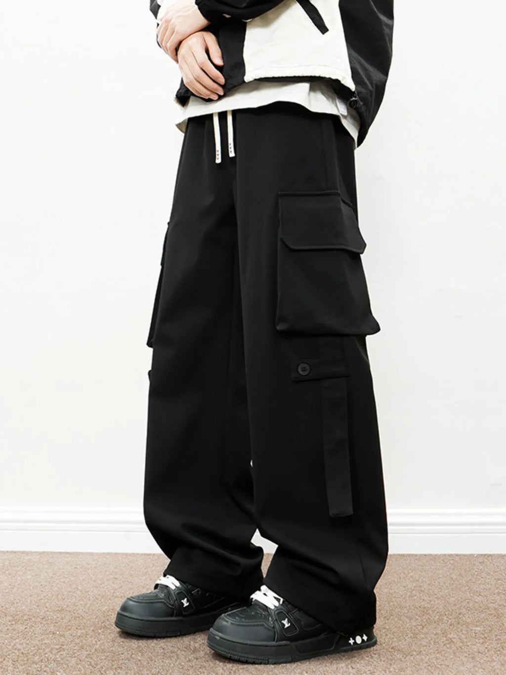Men's Plus Size Loose Fit Cargo Pants with Drawstring