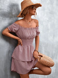 Ruffled Swiss Dot Off-Shoulder Dress