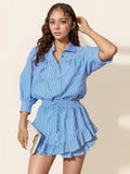 Striped Shirt and Skirt Set with Ruffle Details