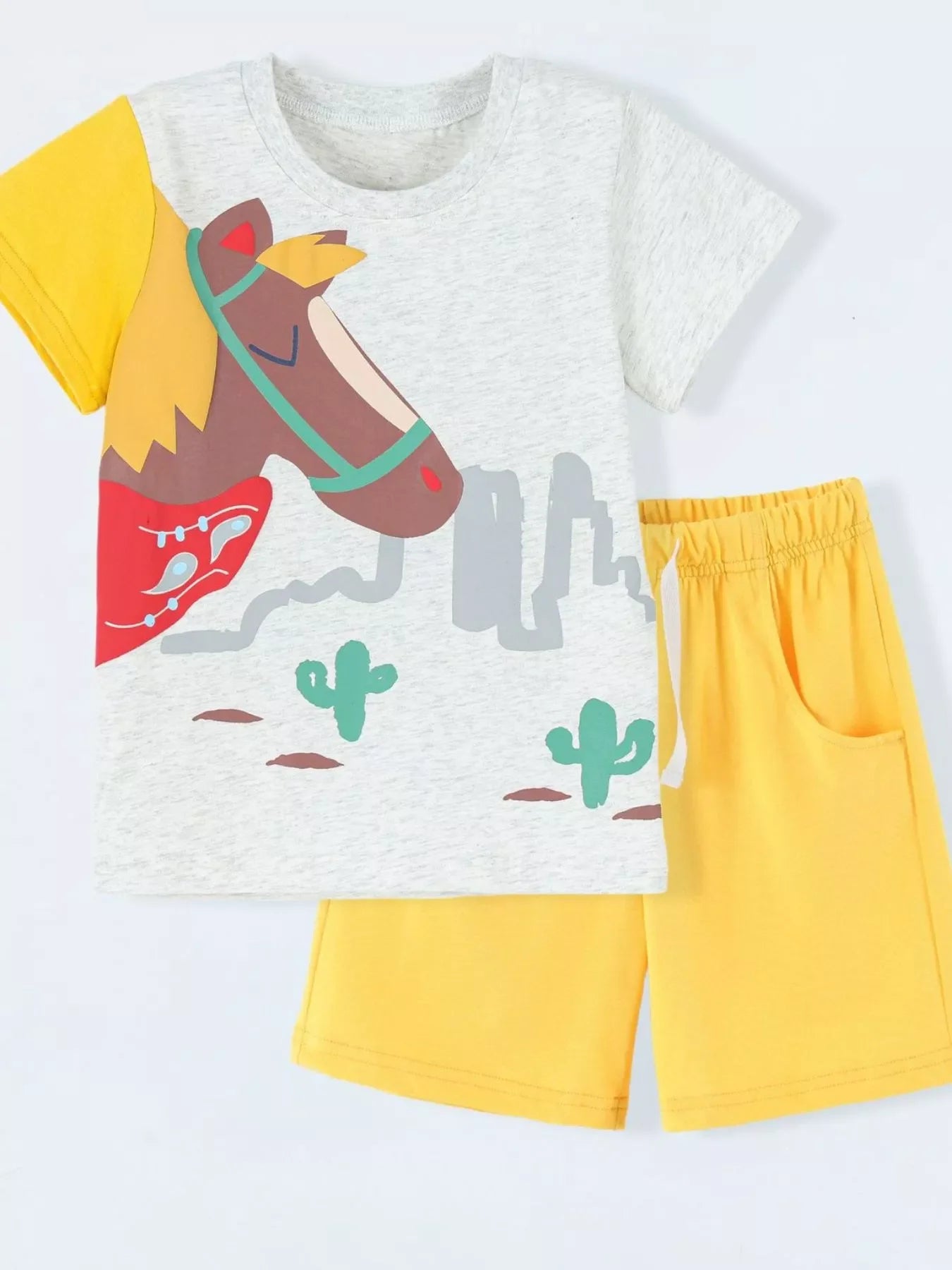 Children's Horse Graphic Tee and Shorts Set