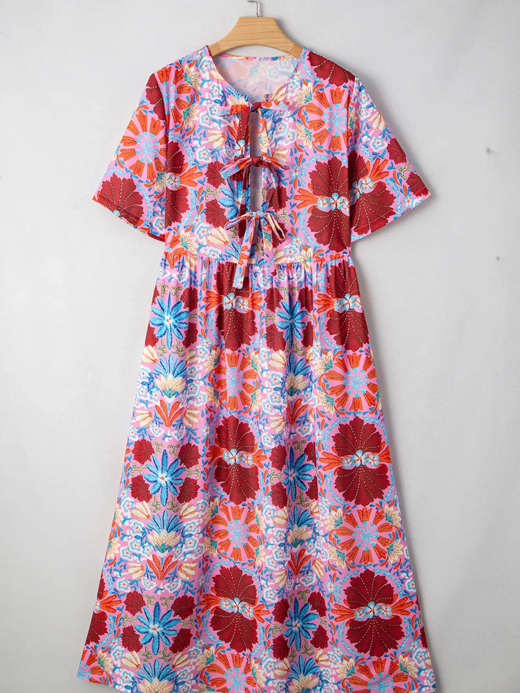 Floral Print Tie Front Midi Dress