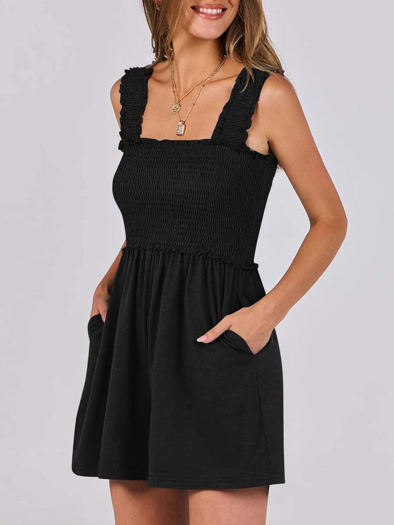 Smocked Square Neck Summer Romper