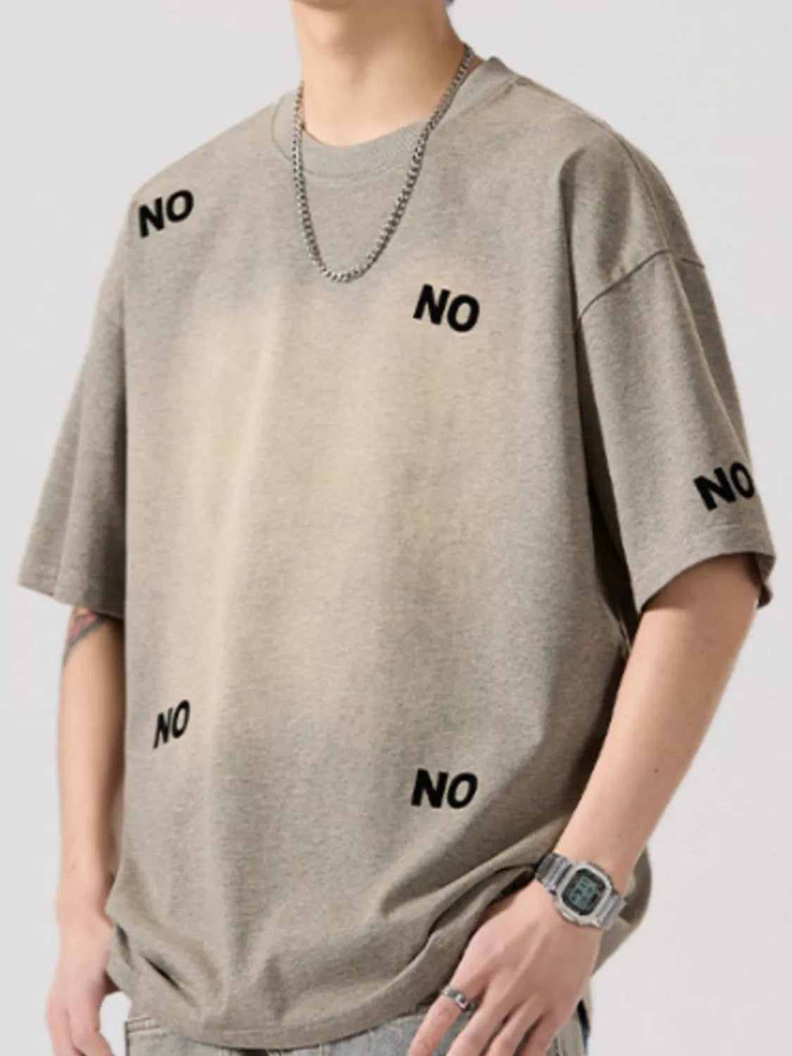 Men's Full Size Letter Round Neck Short Sleeve T-Shirt Plus Size