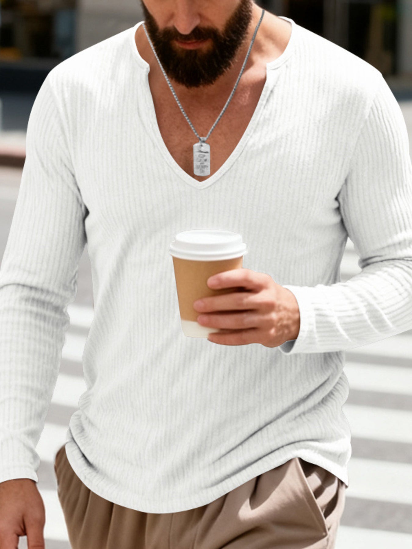 Men's Full Size Casual Ribbed Long Sleeve T-Shirt Plus Size