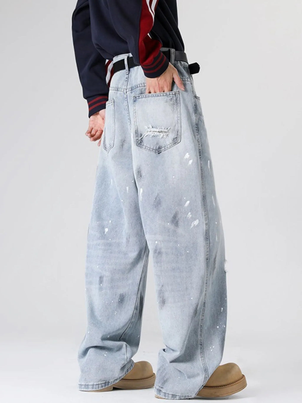 Men's Full Size Distressed Wide Leg Jeans Plus Size