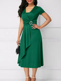 Short Sleeve Midi Wrap Dress with Belt Detail