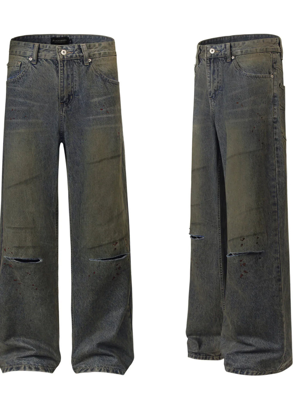 Men's Distressed Wide Leg Vintage Wash Jeans