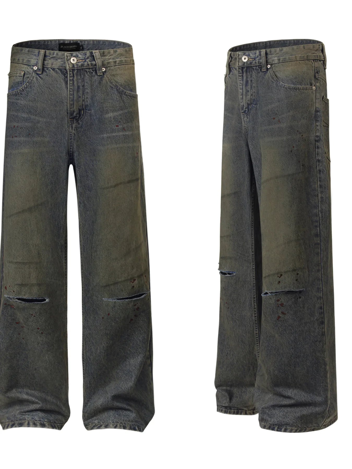 Men's Distressed Wide Leg Vintage Wash Jeans