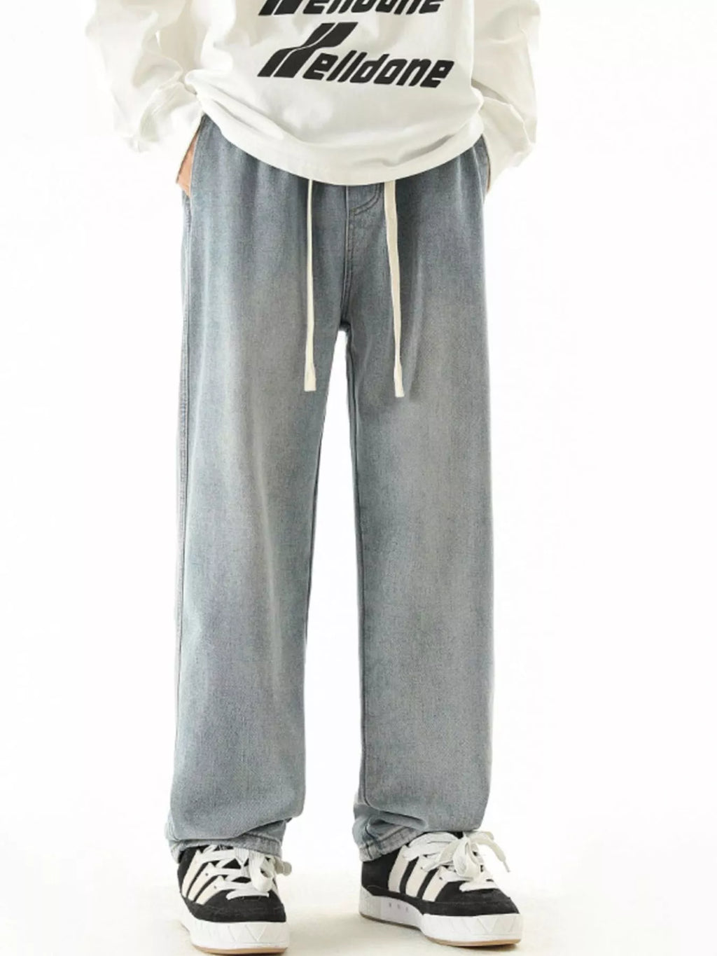 Men's Full Size Wide Leg Drawstring Jeans Plus Size