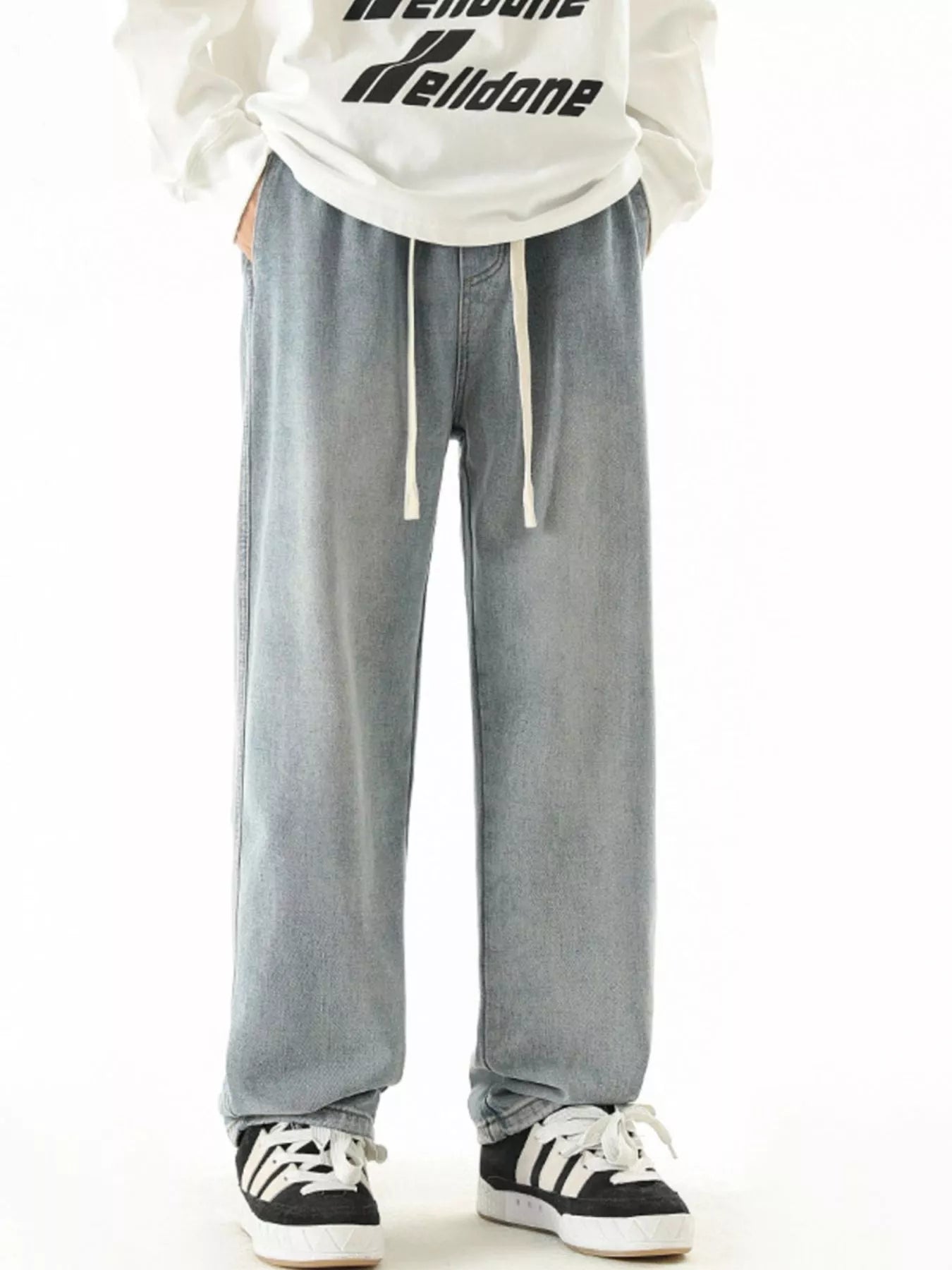 Men's Full Size Wide Leg Drawstring Jeans Plus Size