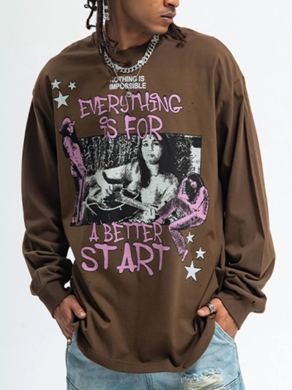 Men's Graphic Round Neck Long Sleeve T-Shirt