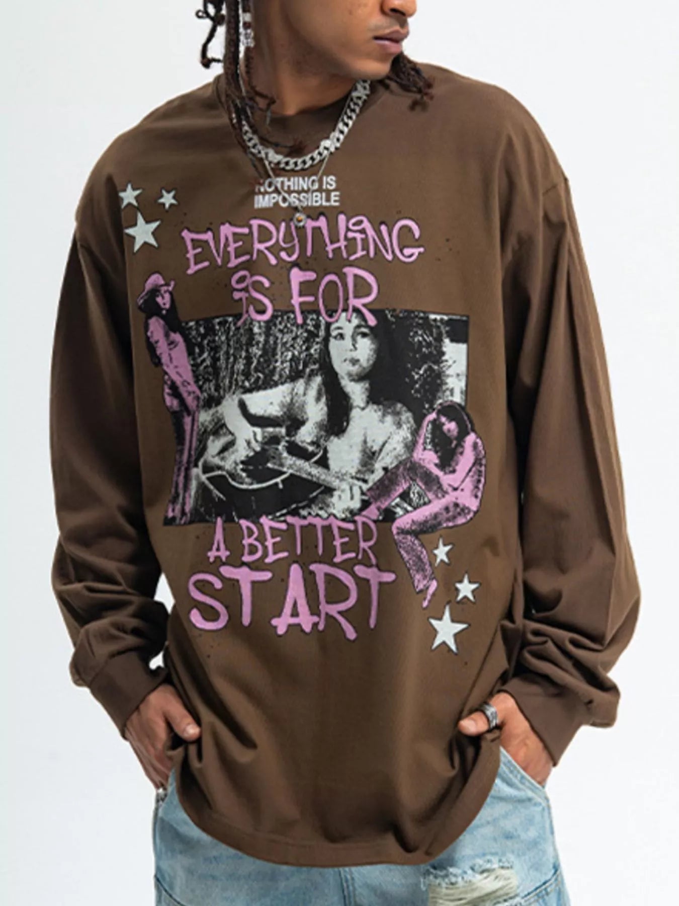 Men's Graphic Round Neck Long Sleeve T-Shirt