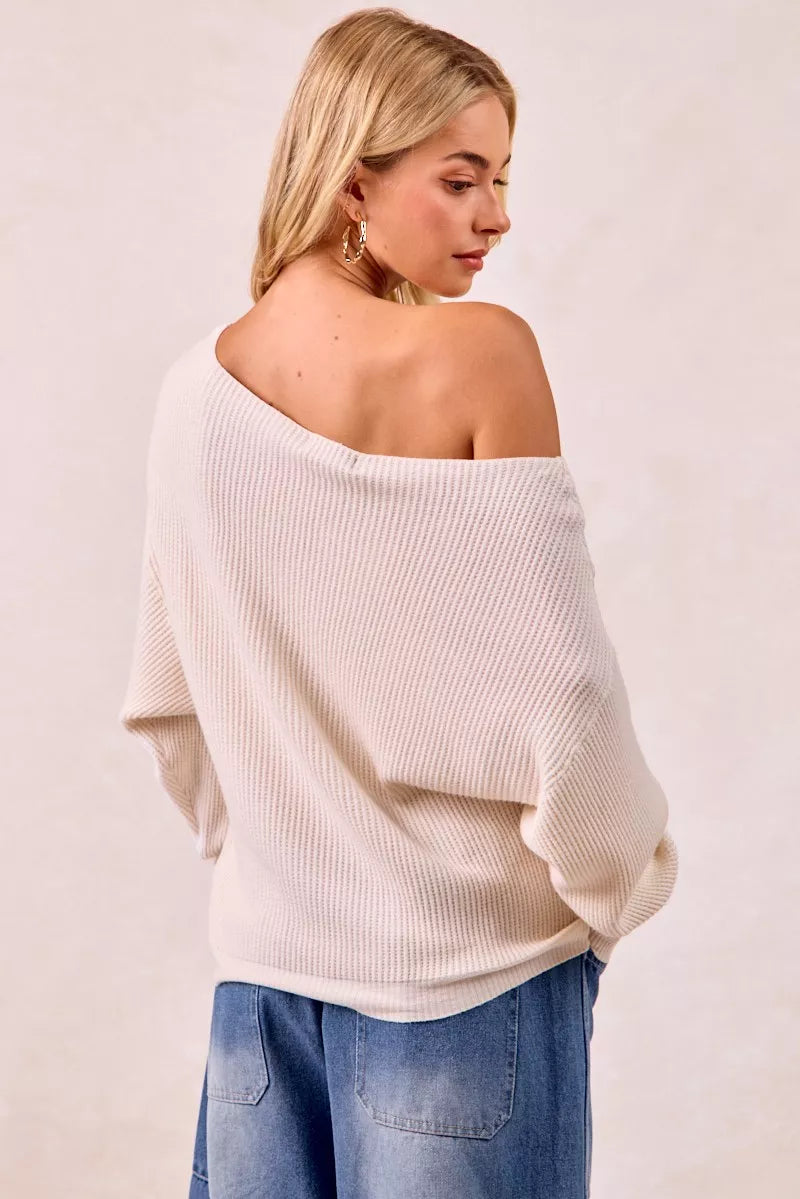 BiBi Waffle Knit Off Shoulder Top