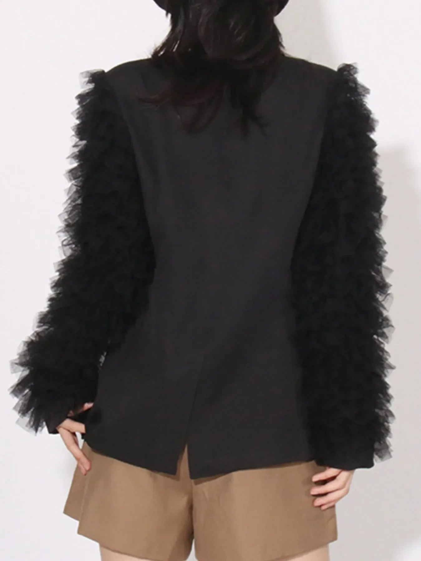One Button Mesh Long Sleeve Blazer