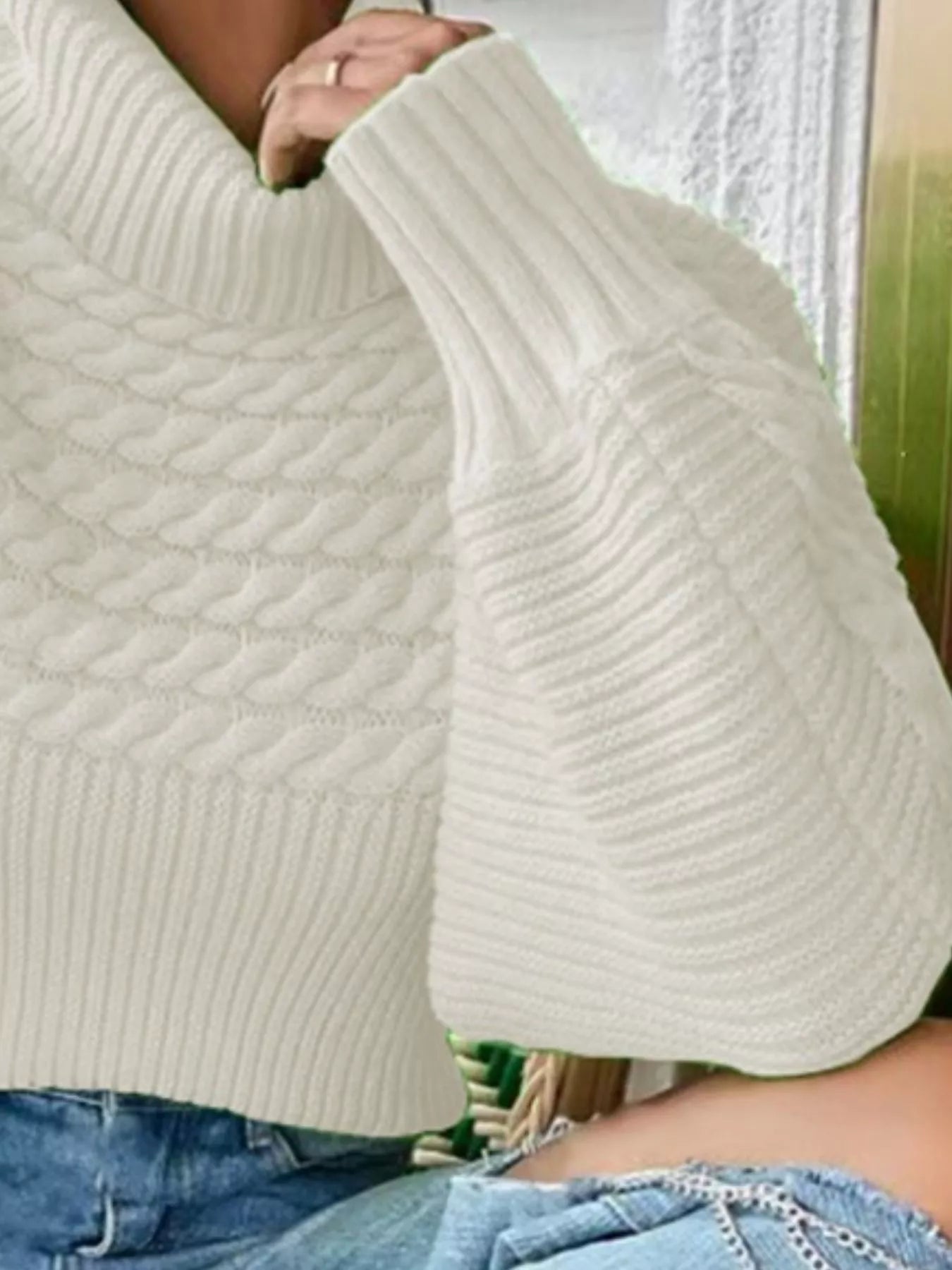 Textured Knit Turtleneck Long Sleeve Sweater