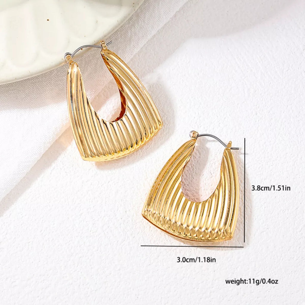 18K Gold-Plated Alloy Ribbed Triangular Hoop Earrings