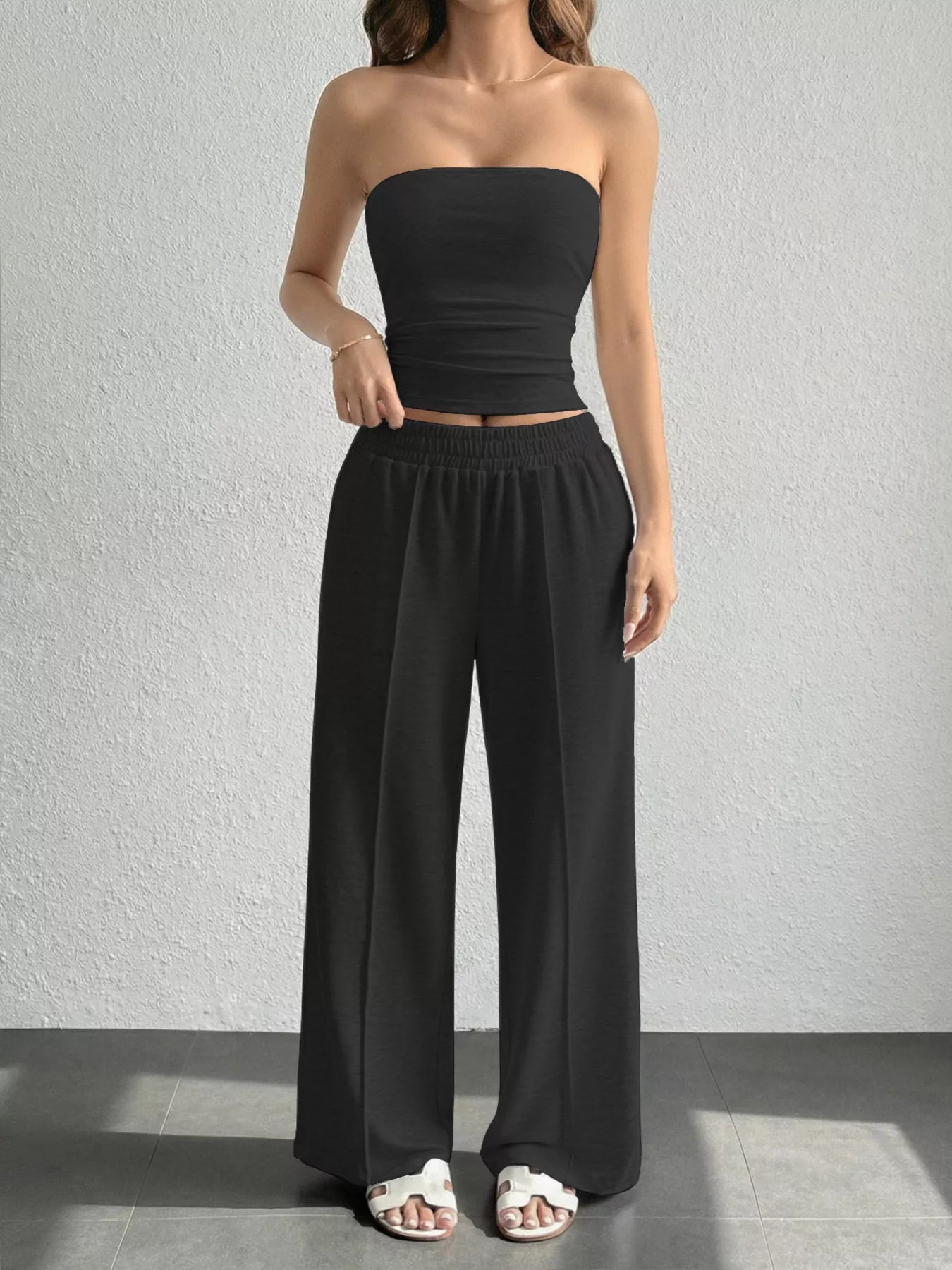 Tube Top and Wide Leg Pants Set