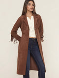 Fringe Lapel Collar Long Sleeve Coat