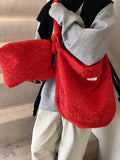 Fuzzy Solid Color Crossbody Bag