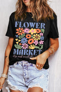 Flower Market Graphic Round Neck T-Shirt