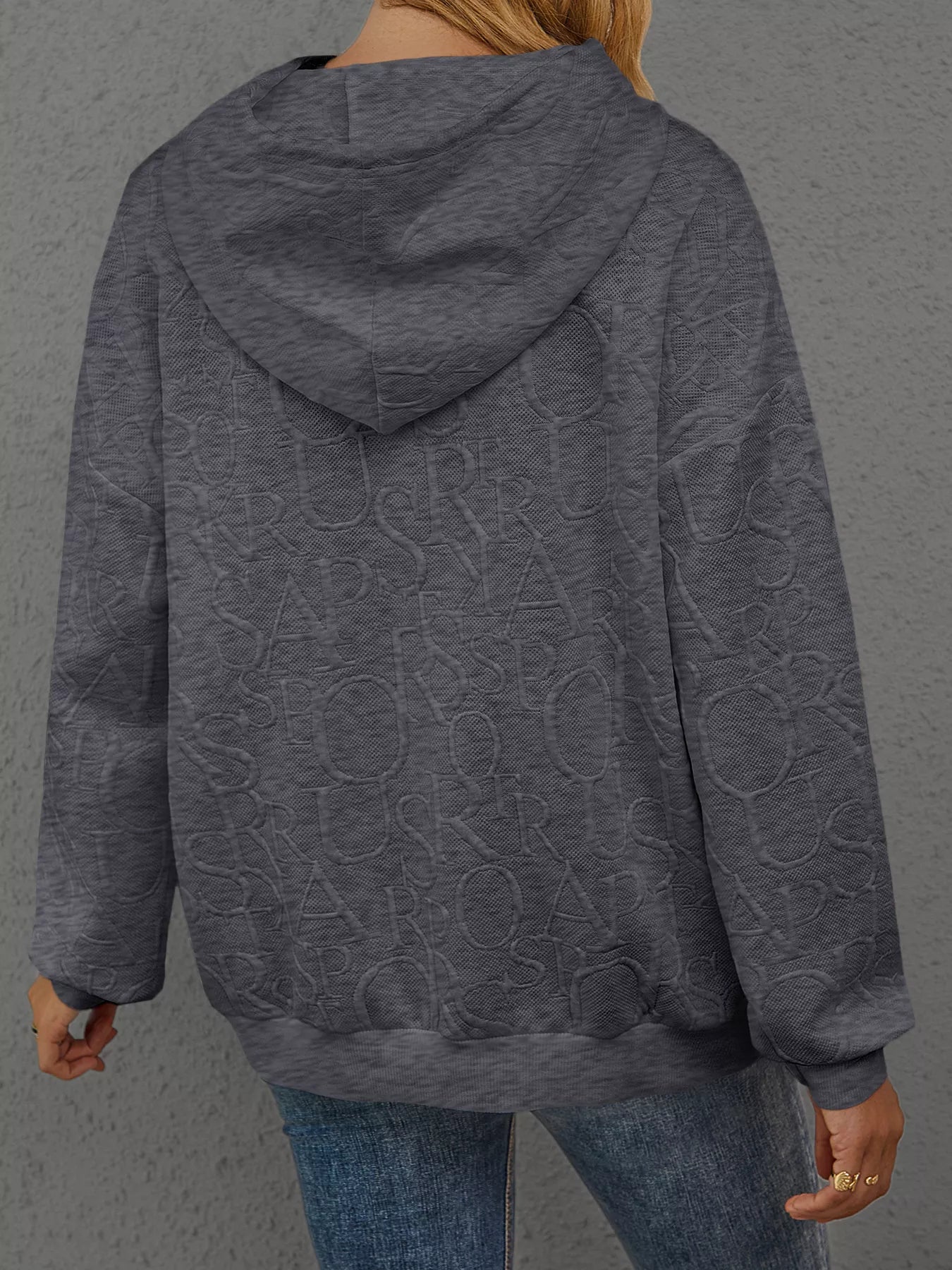Full Size Embossed Lettering Casual Hoodie Plus Size