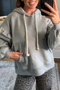 Ruffled Drawstring Long Sleeve Hoodie