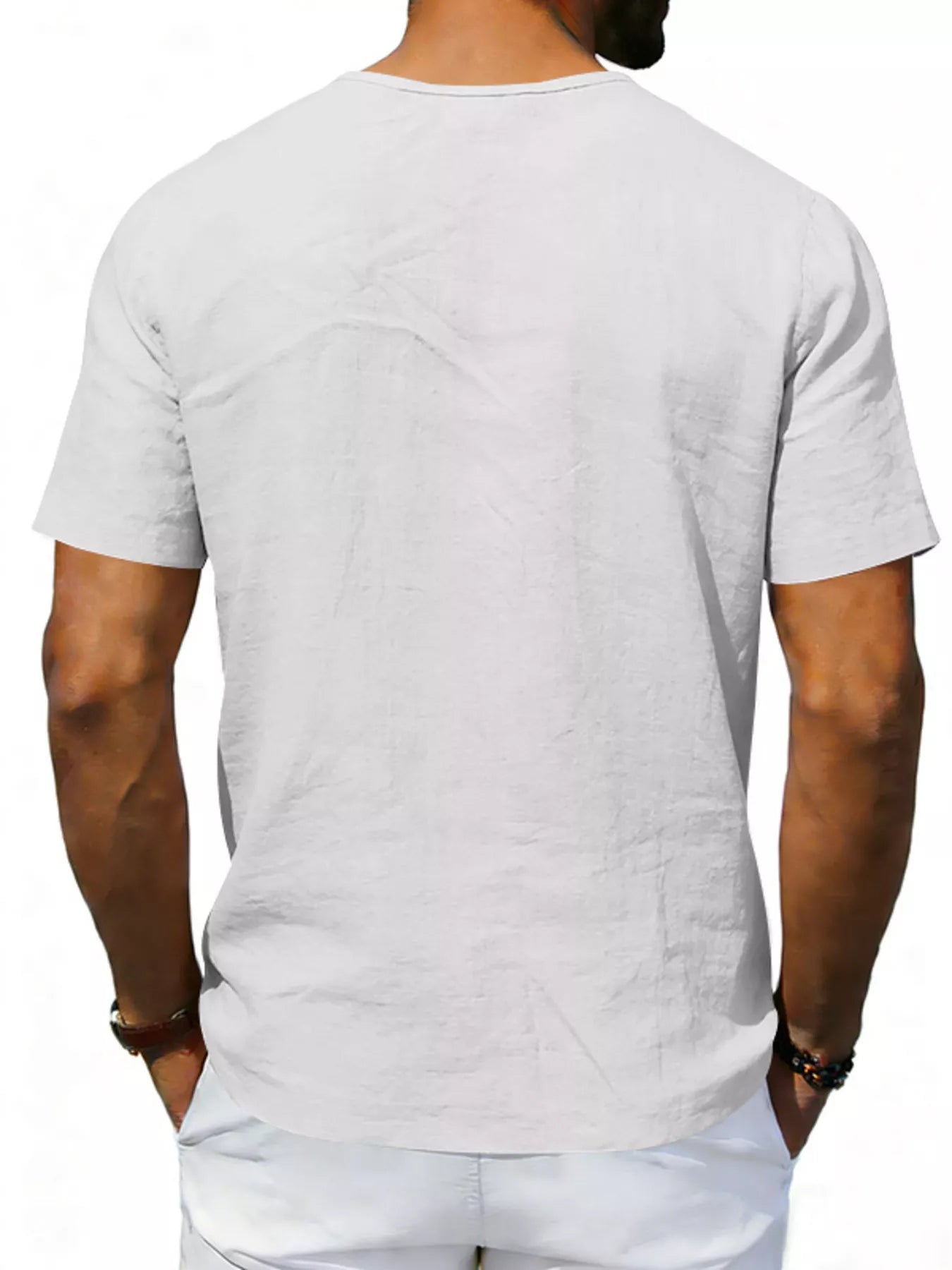 Men's Full Size Casual V-Neck Linen T-Shirt Plus Size