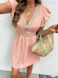 V-Neck Ruffle Sleeve Mini Dress