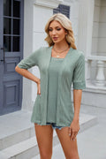 Texture Square Neck Short Sleeve Blouse