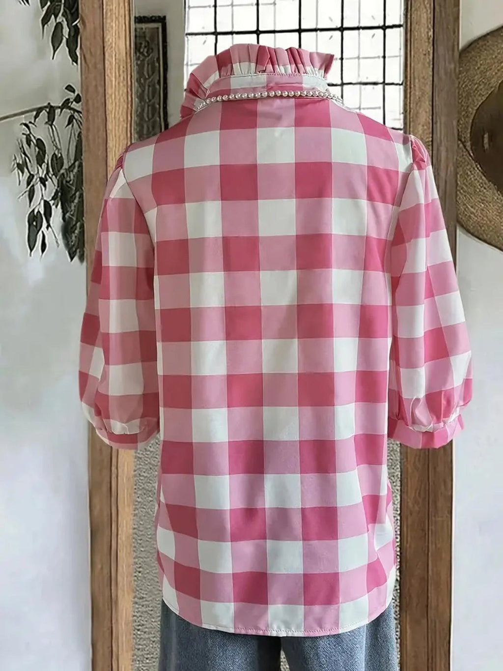 Plaid Ruffle Collar Blouse