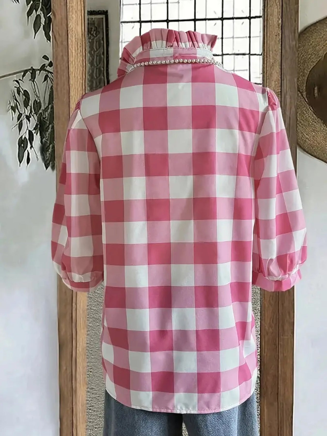 Plaid Ruffle Collar Blouse