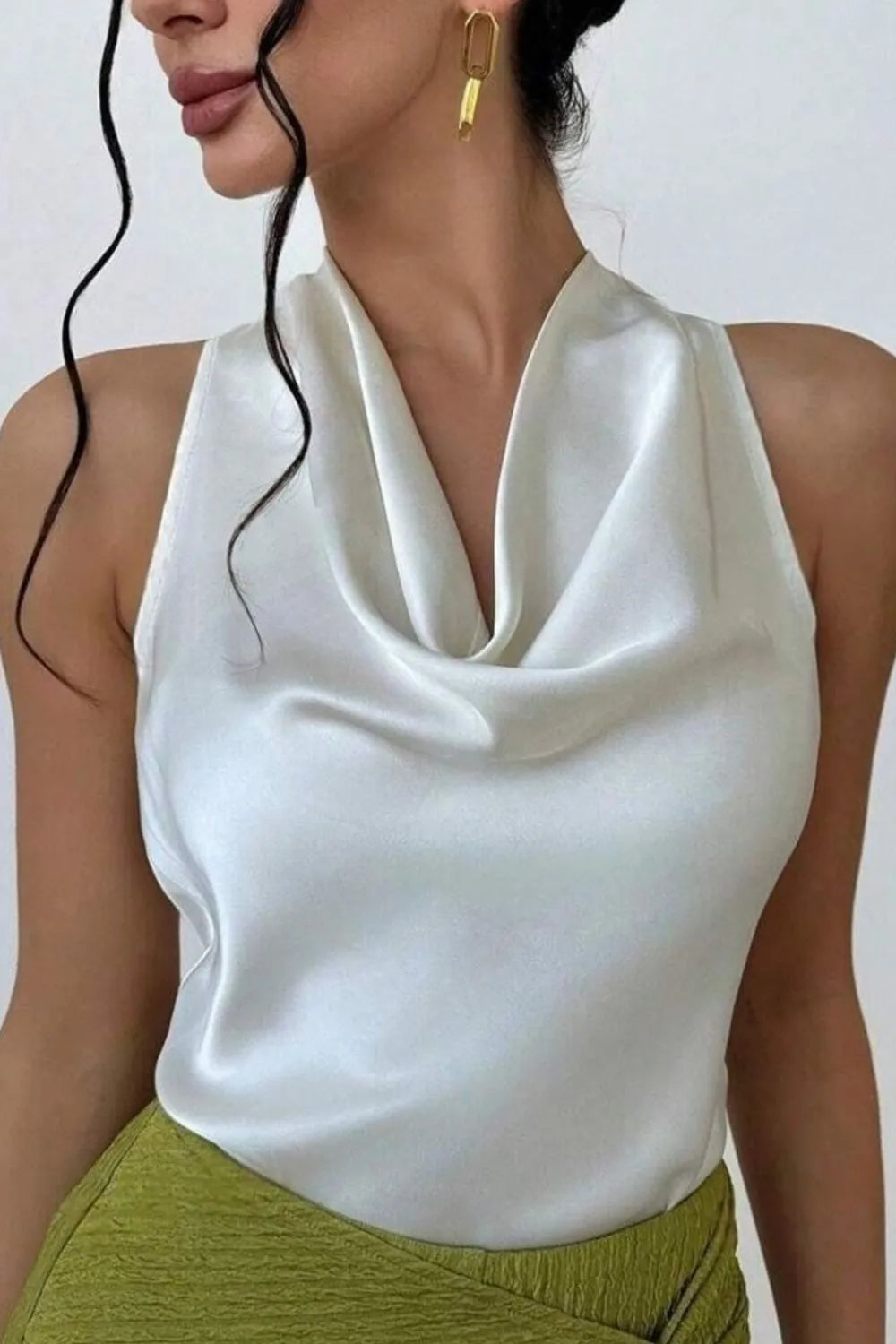 Satin Cowl Neck Sleeveless Blouse