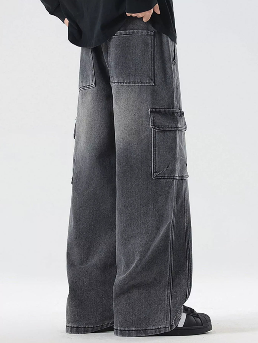 Men's Full Size Wash Wide Leg Cargo Jeans Plus Size