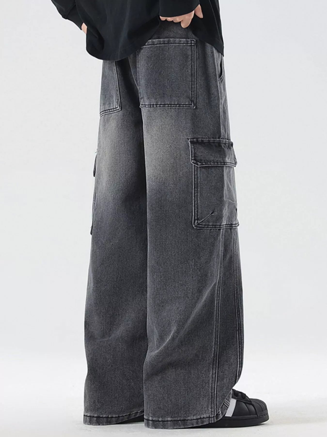Men's Full Size Wash Wide Leg Cargo Jeans Plus Size