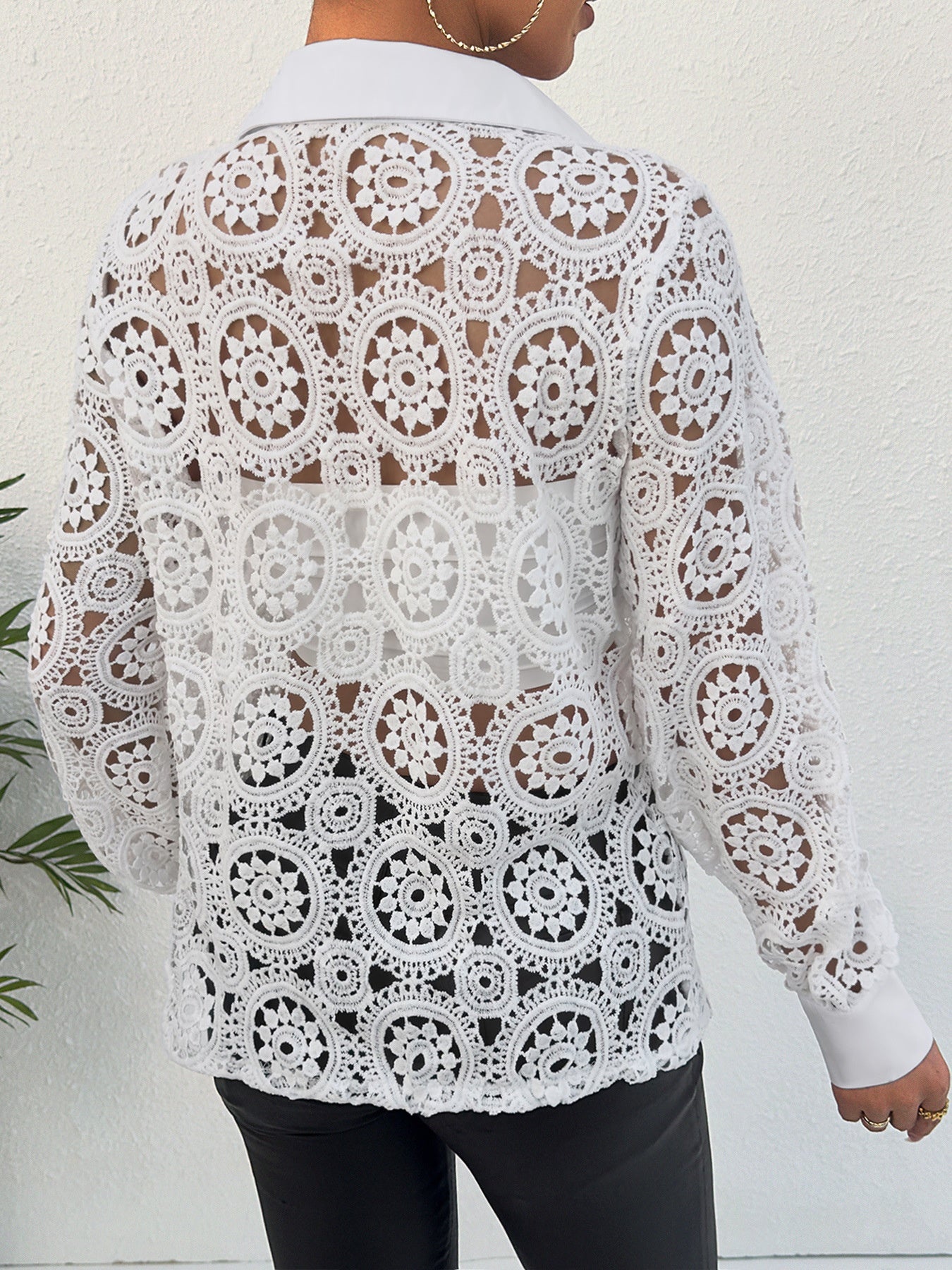 Lace Button Up Long Sleeve Shirt