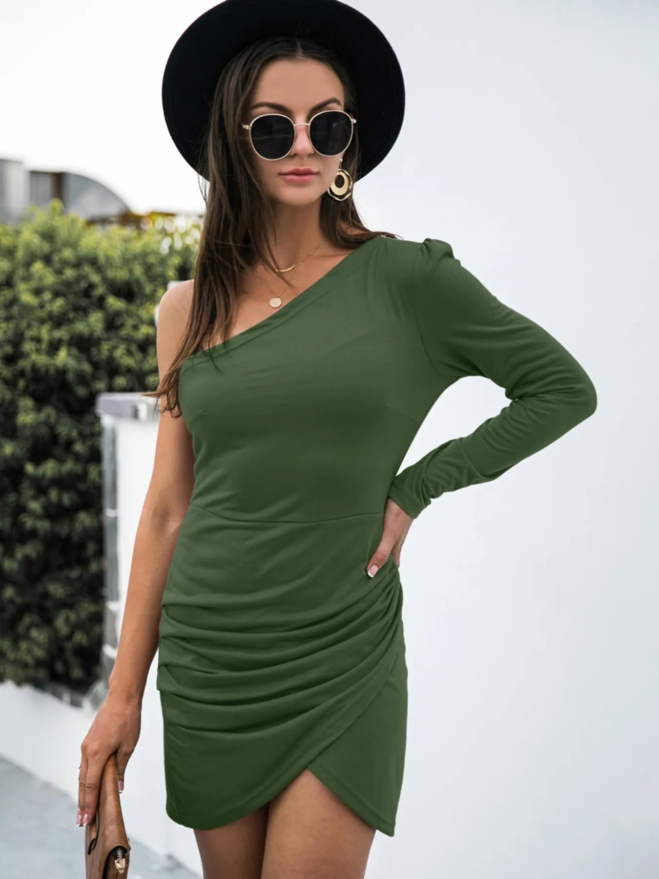 One Shoulder Ruched Bodycon Dress