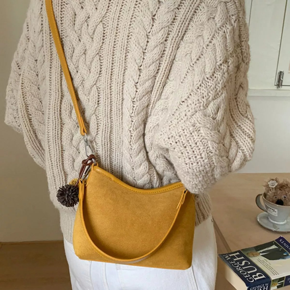 Suede Crossbody Bag with Adjustable Shoulder Strap