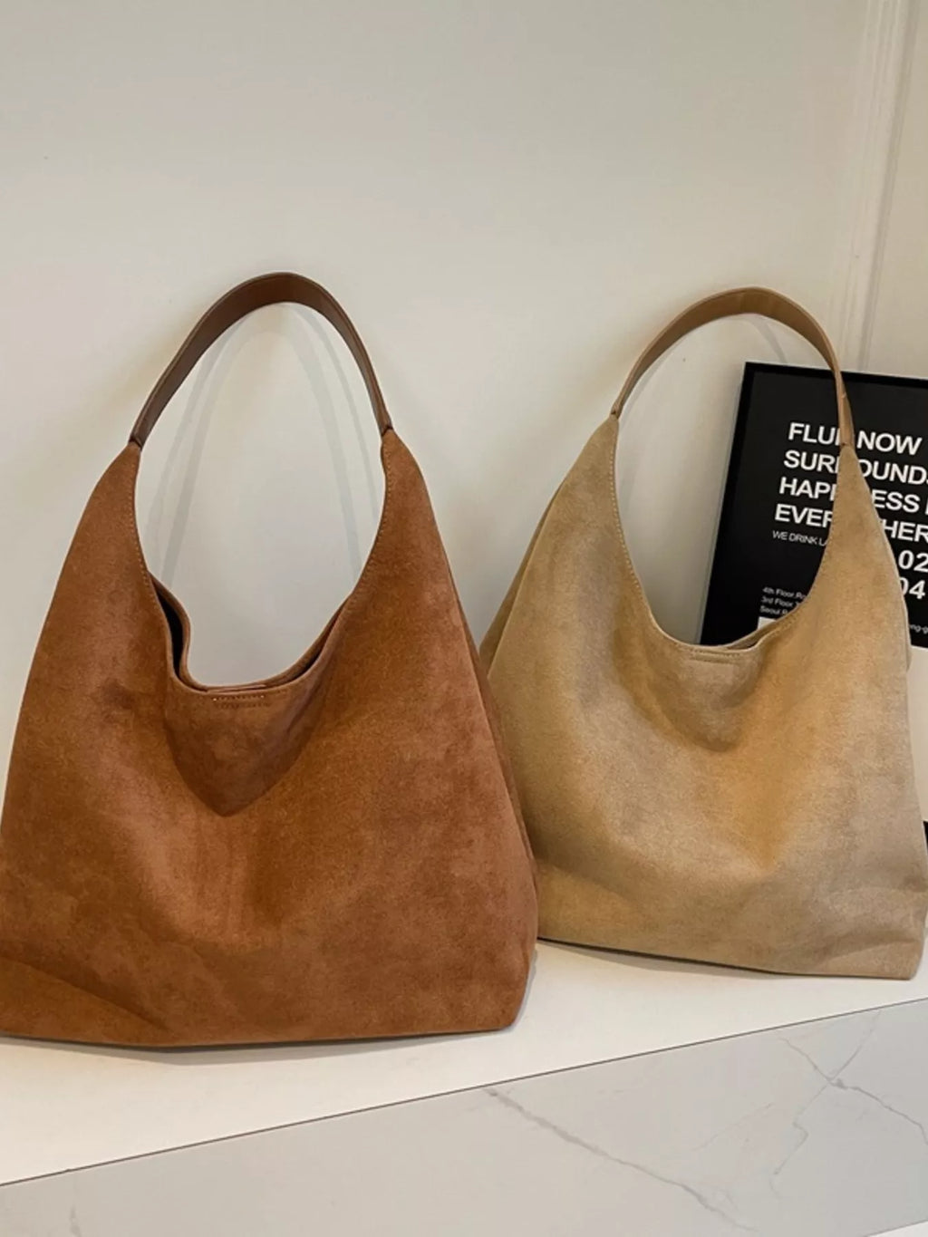 Solid Color Suede Tote Bag
