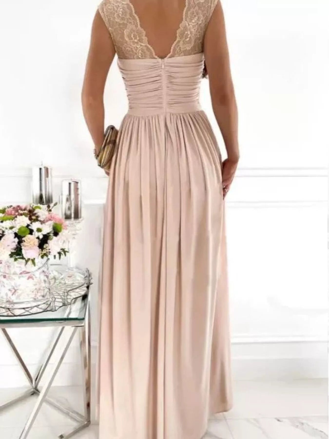High Slit Lace Detail Maxi Dress