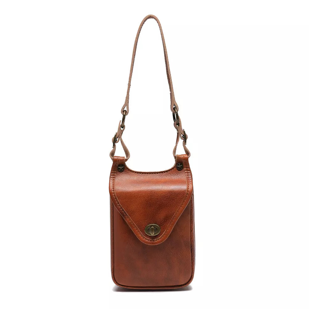 Cowhide Leather Crossbody Bag with Metal Clasp