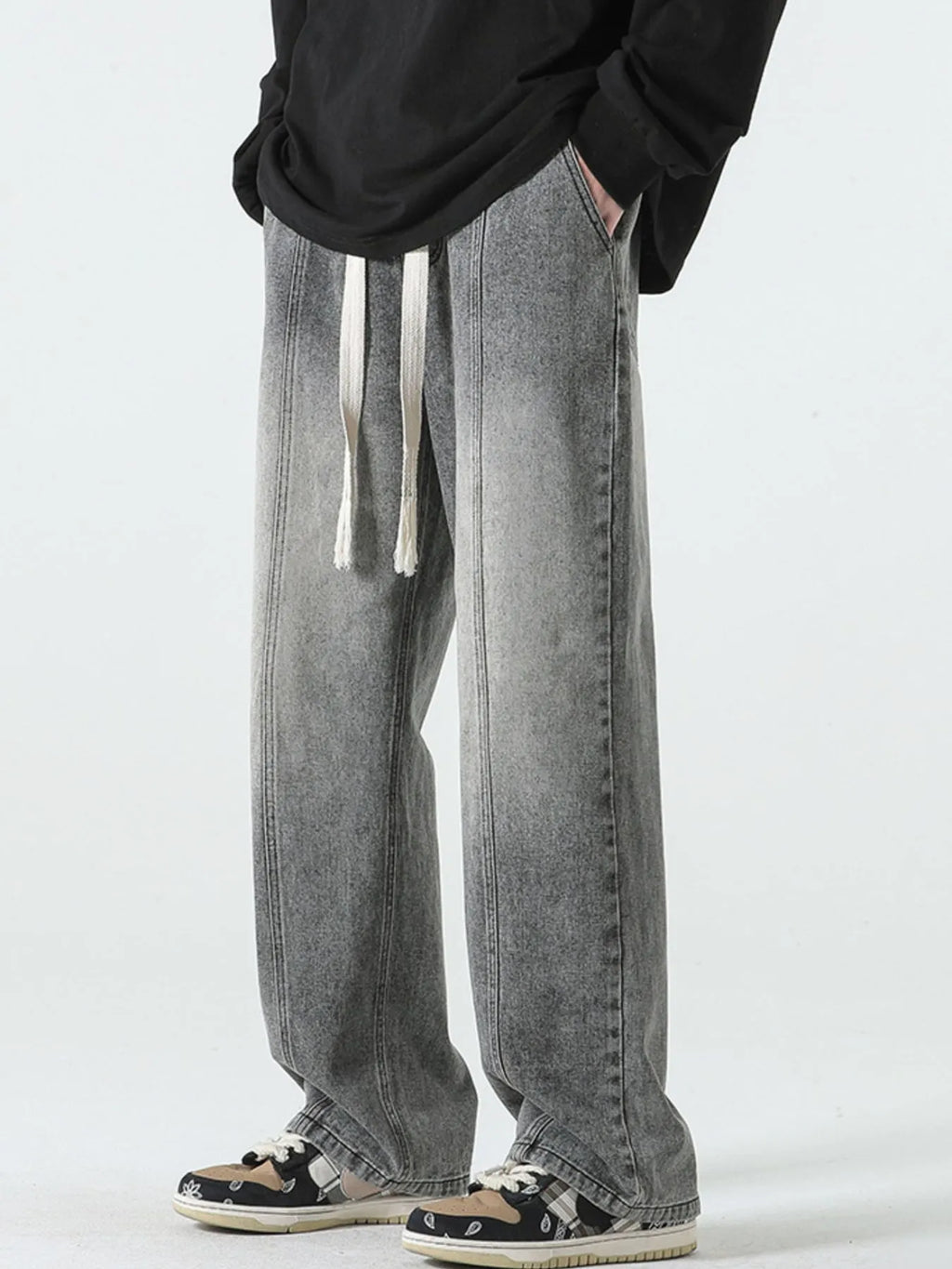 Men's Full Size Drawstring Wide Leg Jeans Plus Size