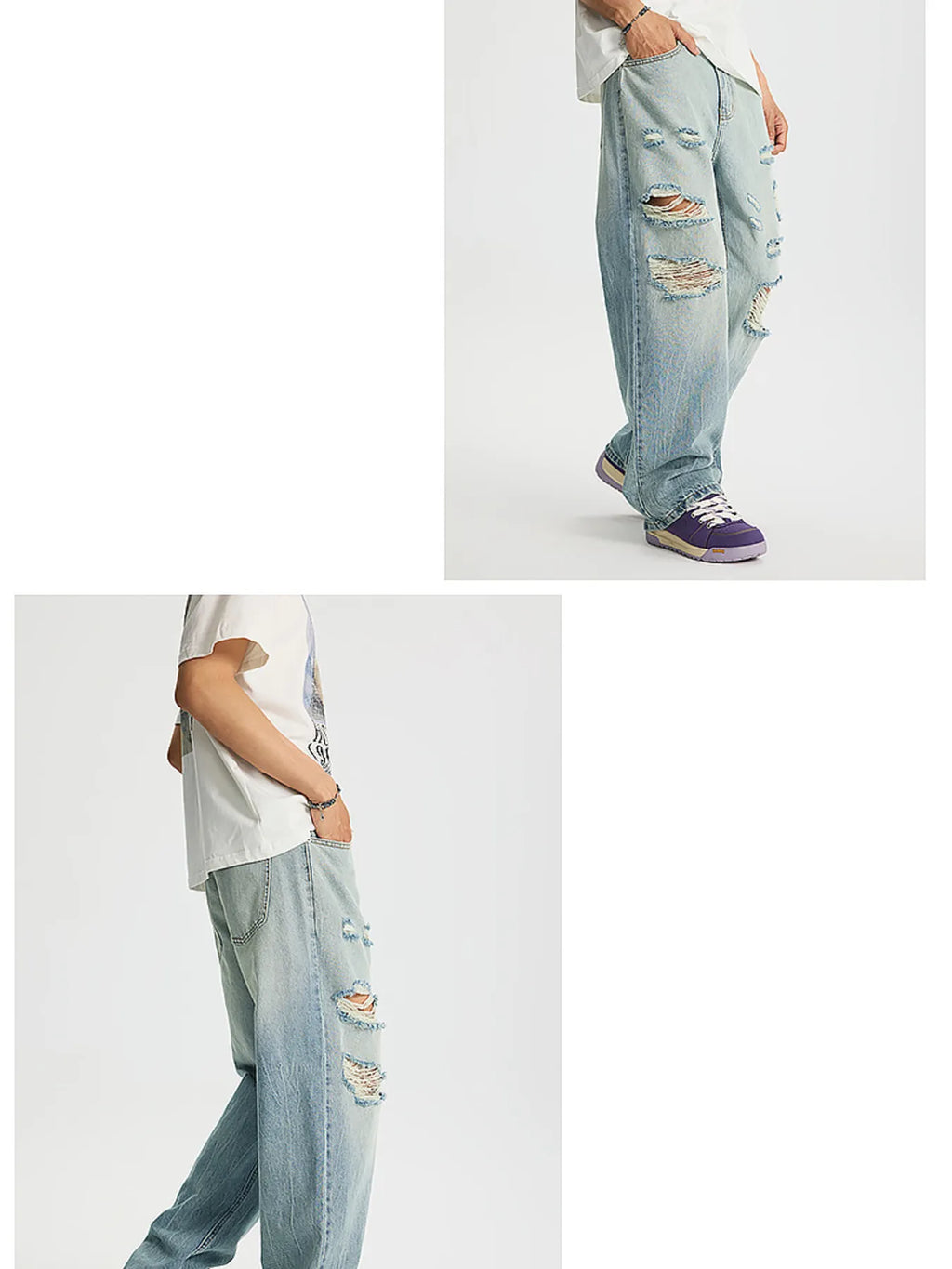 Men's Full Size Distressed Wide Leg Jeans Plus Size