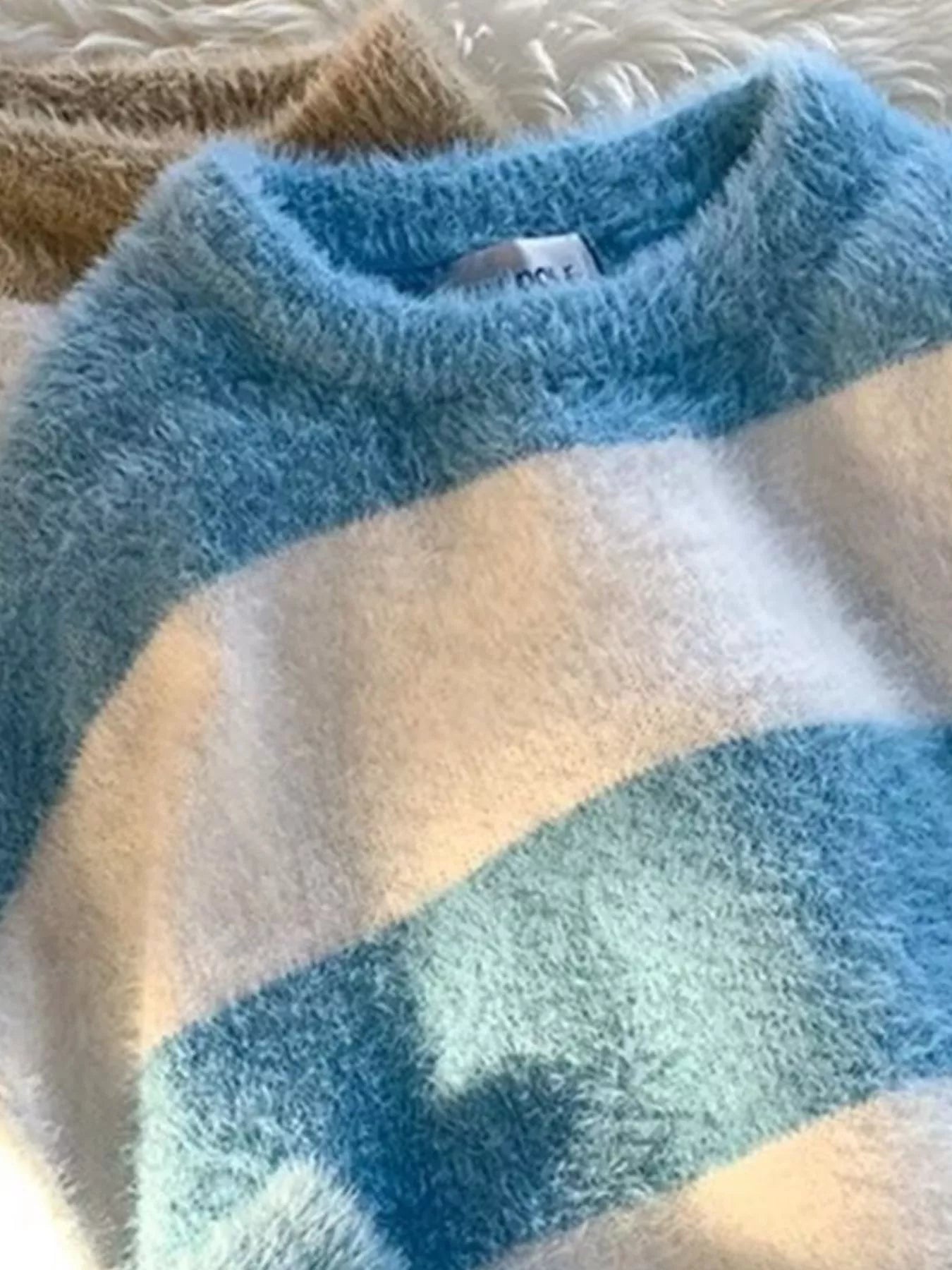 Men's Striped Fuzzy Knit Pullover Sweater