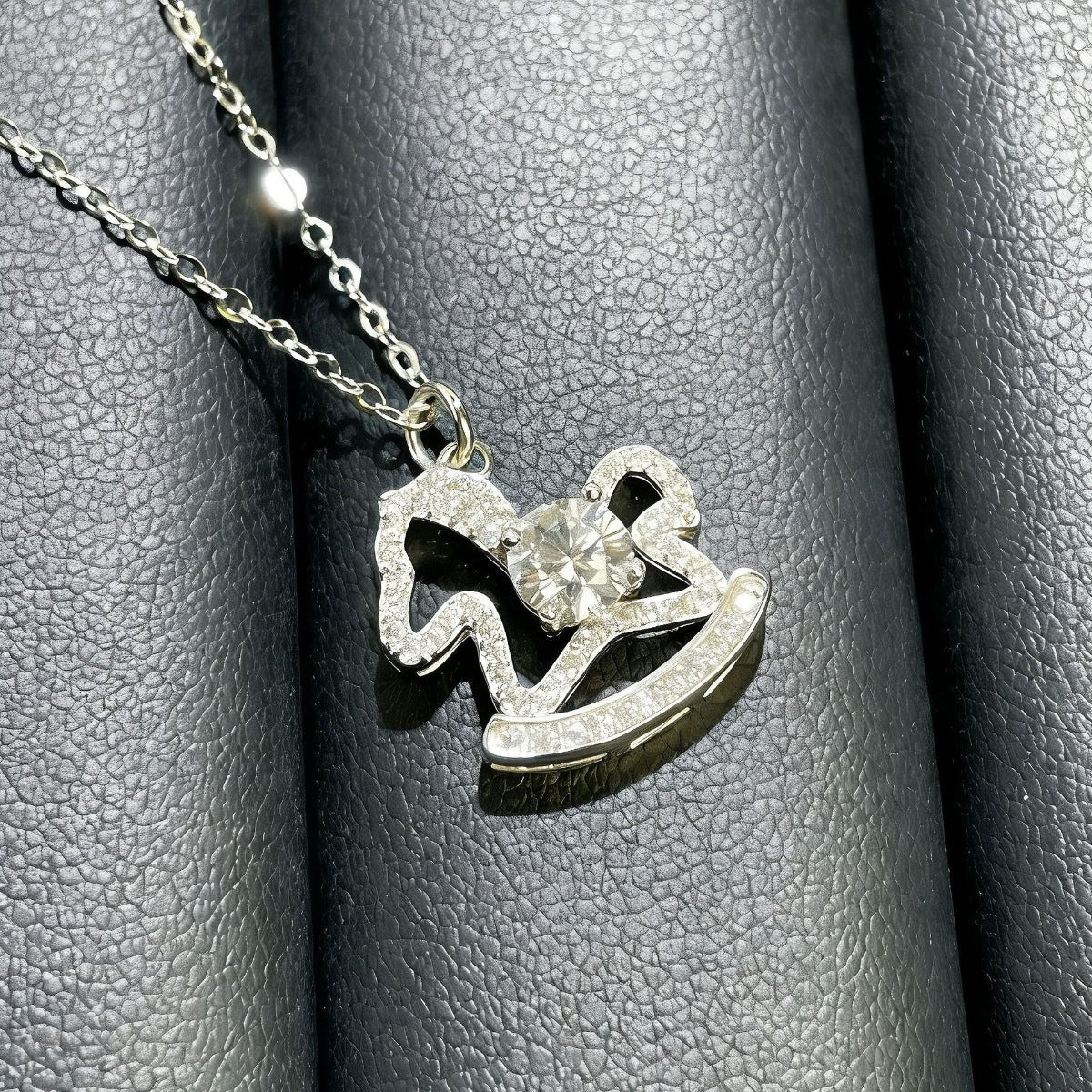 Moissanite 925 Sterling Silver Rocking Horse Necklace