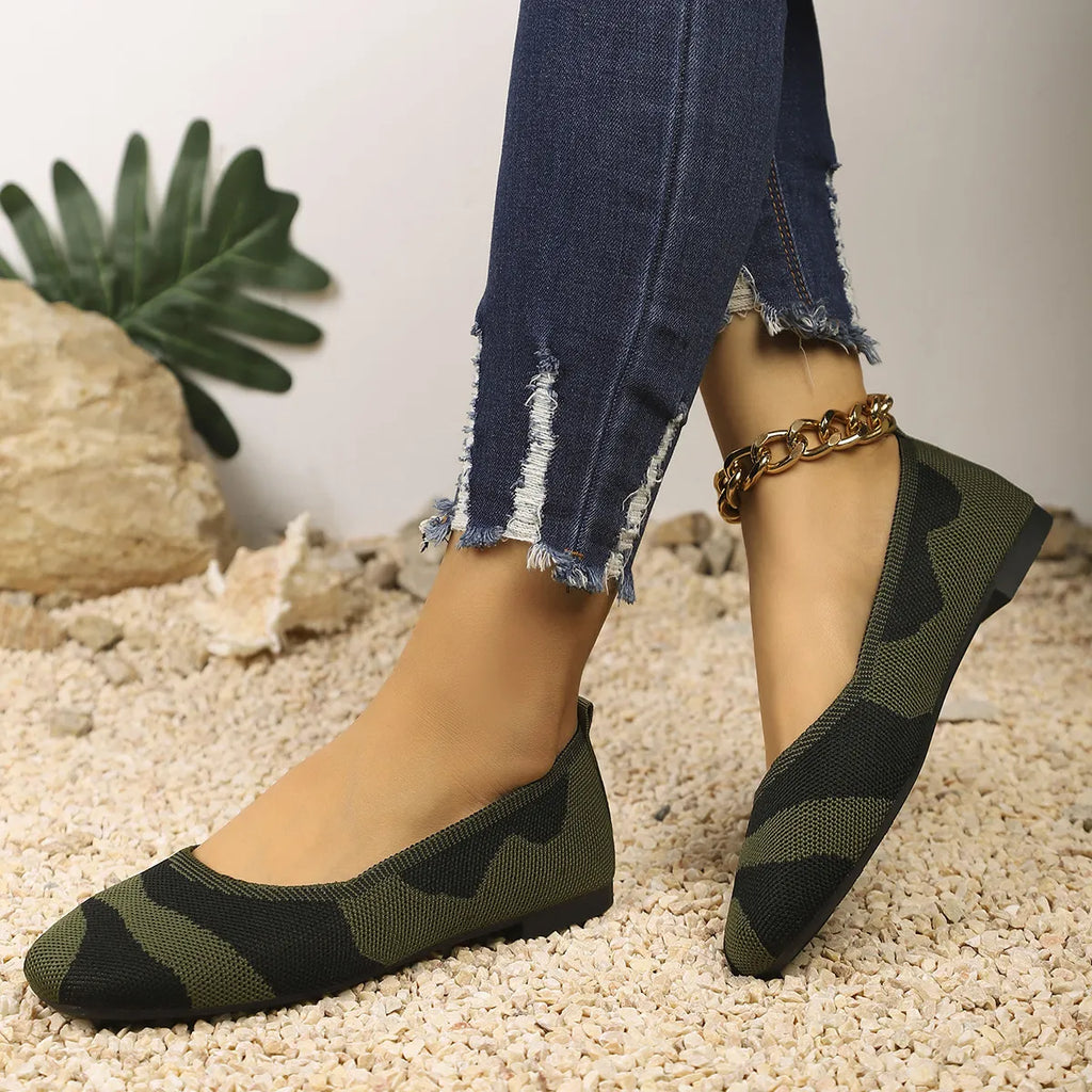 Camouflage Mesh Knit Flat Loafers