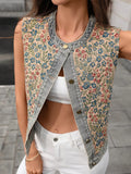 Floral Embroidered Denim Vest Top