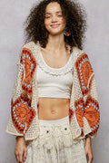POL Open Front Crochet Cardigan with Granny Square Pattern