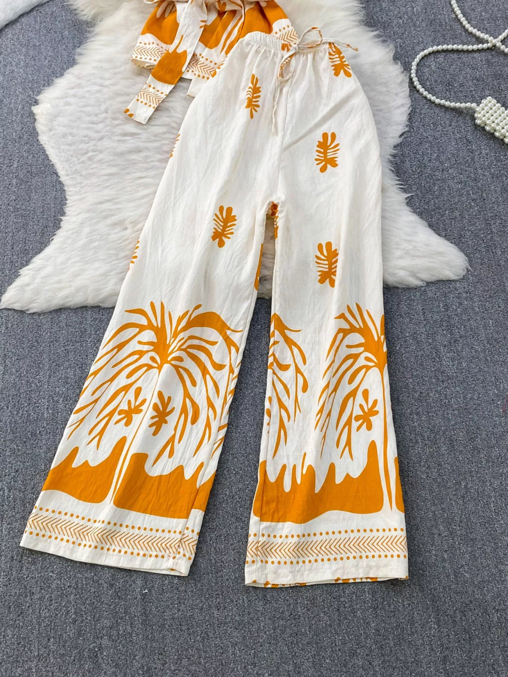 Printed Sleeveless Top and Wide Leg Pants Set