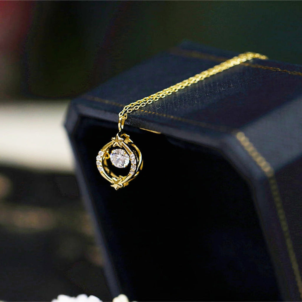 18K Gold-Plated Zircon Star Circle Pendant Necklace
