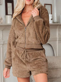 Zip Up Hoodie and Drawstring Shorts 2pcs Outfit